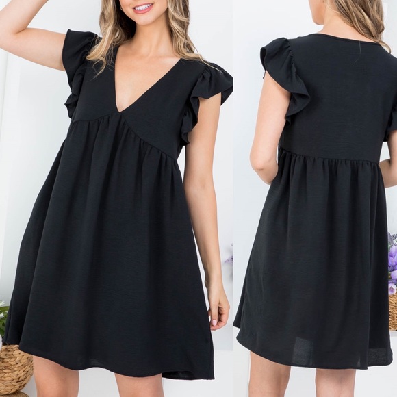New Boutique Black Ruffle Sleeve Dress - Picture 4 of 9